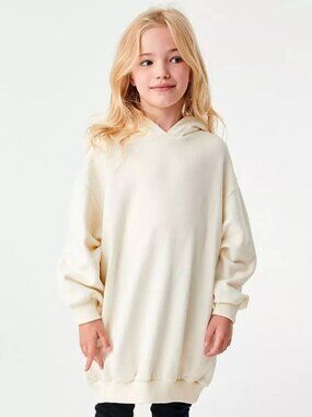 NWT NEXT Girls Hoodie dress Size Ivory cream cotton soft comfy cozy tunic 4,5,6